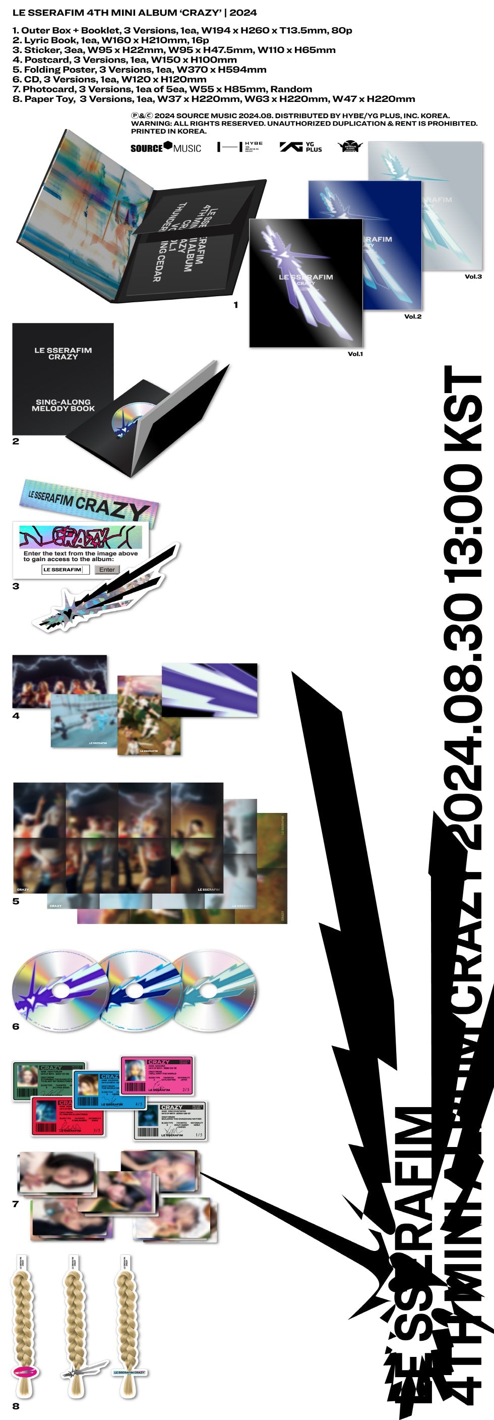 K-pop Le Sserafim 4th Mini Album - CRAZY Vol. 2 HEATHERS ROCK Ver