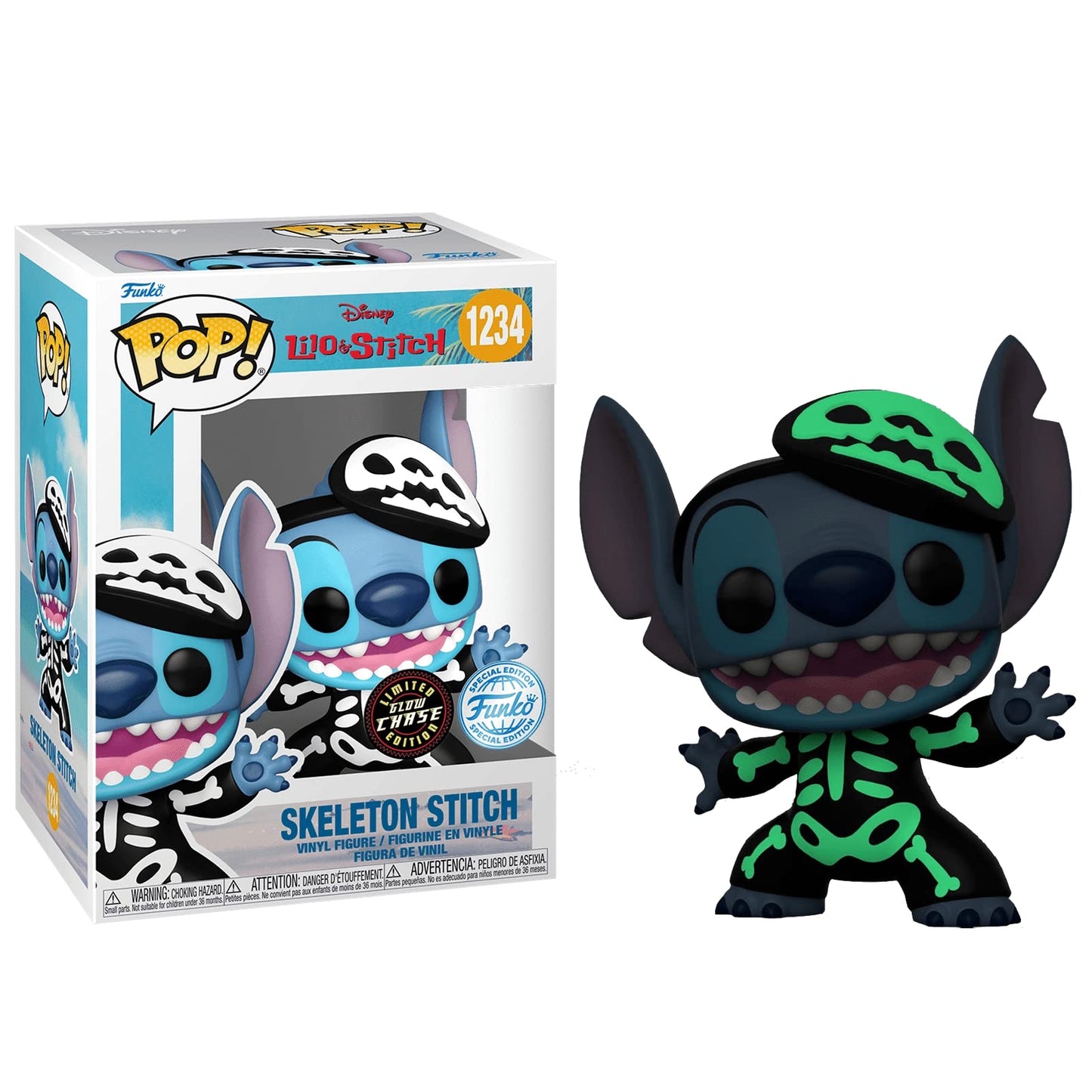 Funko Pop! Disney Lilo & Stitch - Skeleton Stitch 1234 CHASE Funko Special Edition + Free Protector (comes with free regular!)