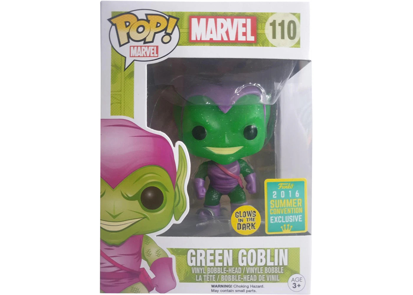 Funko Pop! Marvel Green Goblin (Glitter) 110 Glows in the Dark Funko 2019 Summer Convention Exclusive (VAULTED) + Pop Protector