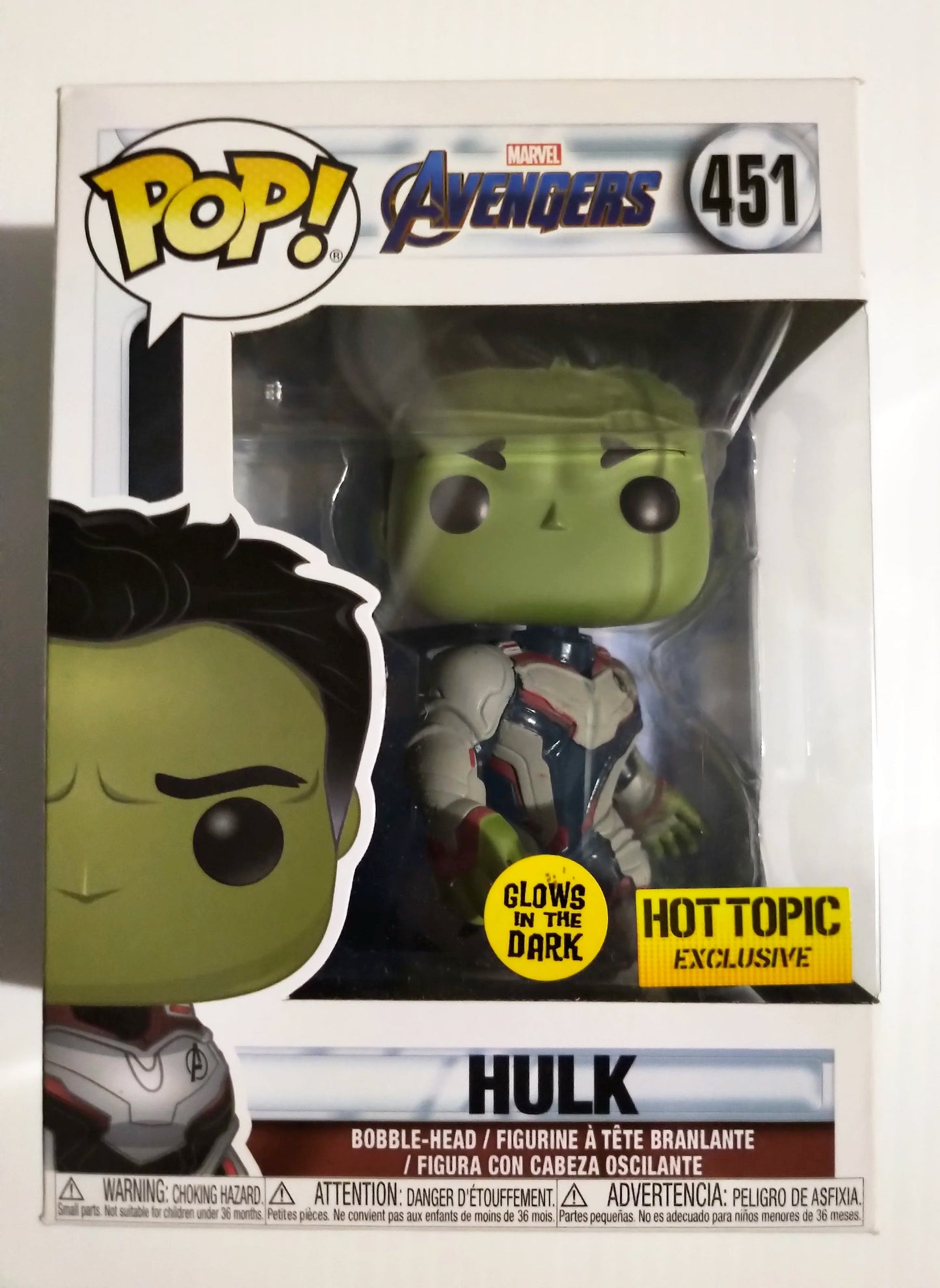 Funko Pop! Marvel Avengers : Hulk 451 Glows in the Dark Hot Topic Exclusive + Pop Protector