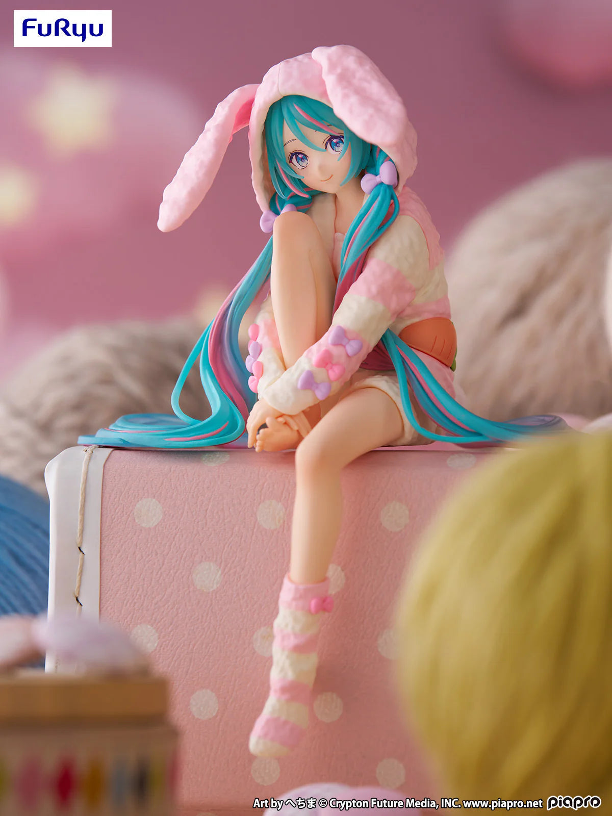 FURYU Corporation-Hatsune Miku Noodle Stopper Statue Figure -Rabbit Ear Hood Pajama- *New In Box*