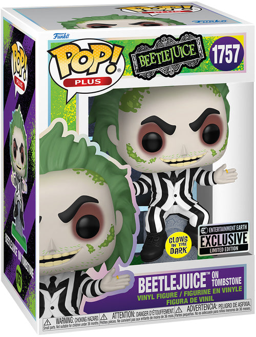 Funko Pop! Plus: Beetlejuice on Tombstone 1757 Glows in the Dark EE Exclusive + Pop Protector