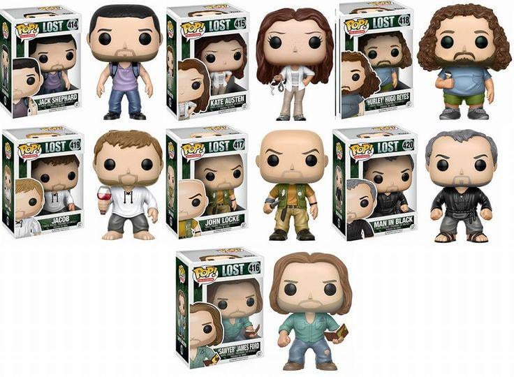 Funko Pop! LOST COMPLETE SET : Jack Shephard 414, Kate Austen 415, ‘Sawyer’ James Ford 416, John Locke 417, ‘Hurley’ Hugo Reyes 418, Jacob 419, Man In Black 420, Vinyl Figures + Pop Protectors (VAULTED)