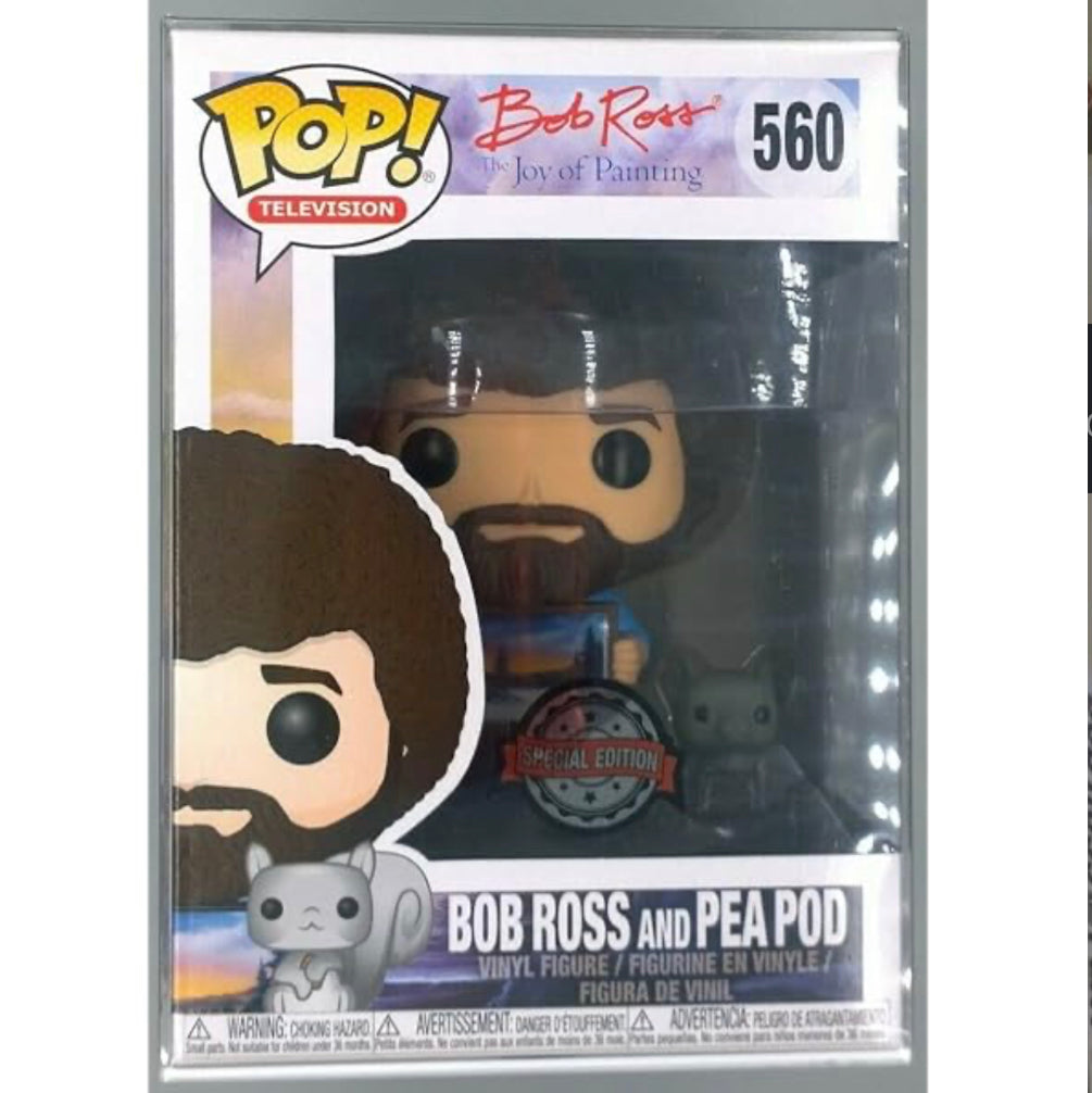 Funko Pop! Bob Ross The Joy of Painting - Bob Ross and Pea Pod 560 Special Edition + Free Protector (VAULTED)