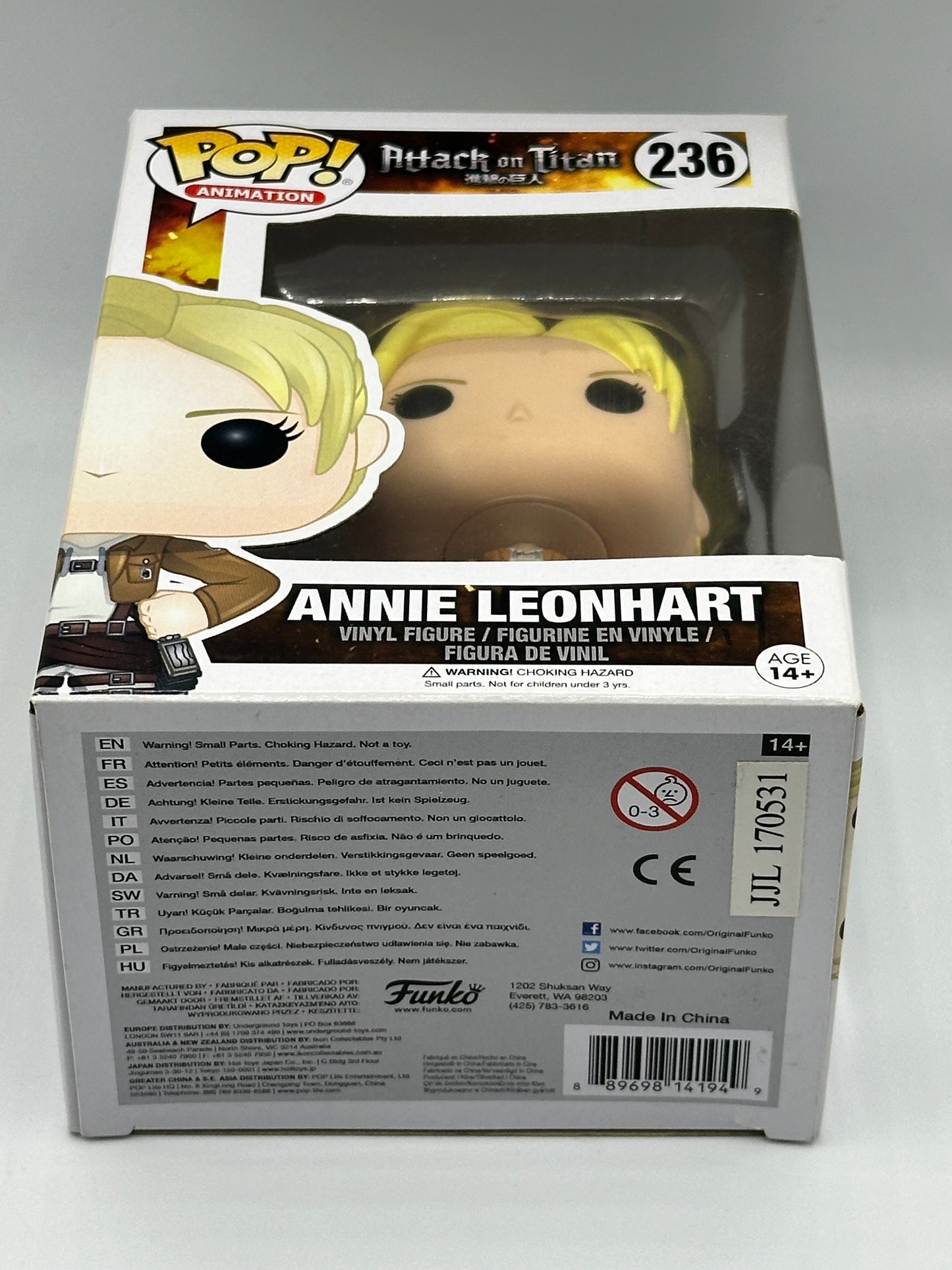 FUNKO POP ANIMATION ATTACK ON TITAN #236 ANNIE LEONHART VAULTED VINYL FIGURE (BOX BLEMISH SEE PICTURES) + POP PROTECTOR