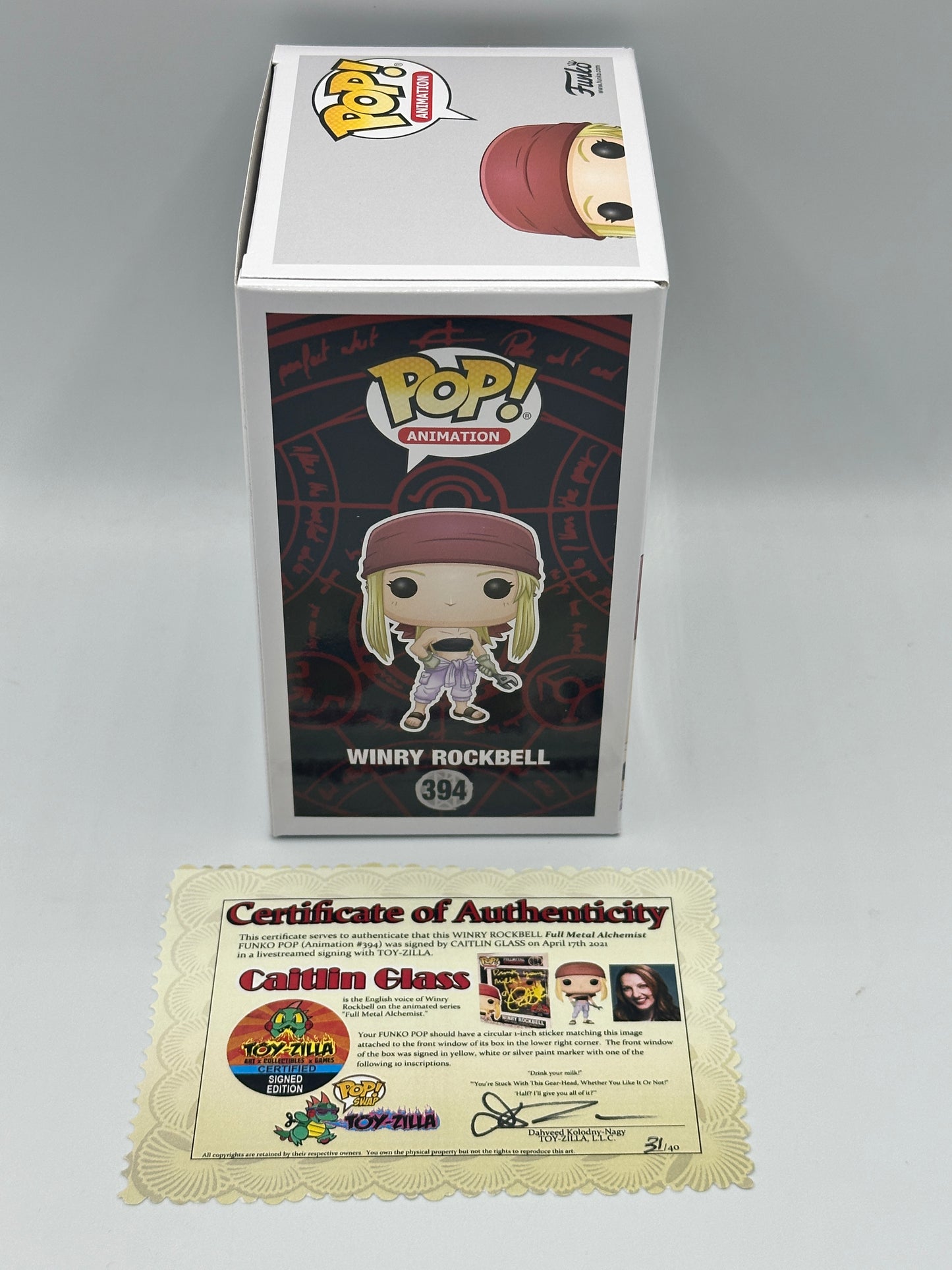Winry Rockbell Funko Pop Mint #394 FullMetal Alchemist Signed Caitlin Glass Rare + POP PROTECTOR
