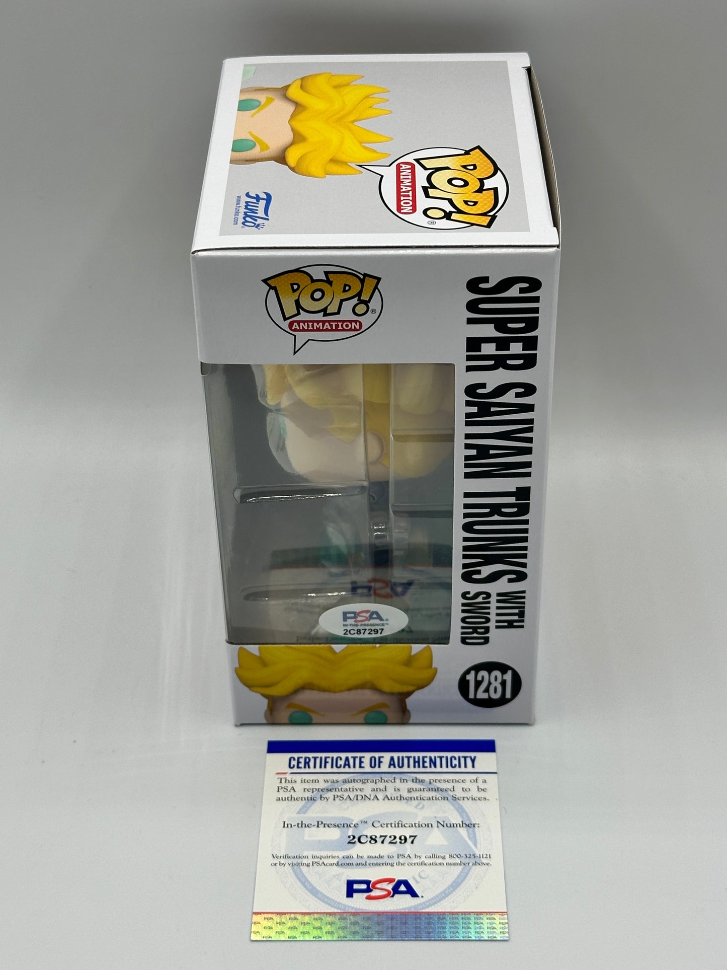 GRAIL SIGNED ERIC VALE PSA Certificate of Authenticity Funko Pop Super Saiyan Trunks With Sword 1281 Dragon Ball Z With PoP Protector