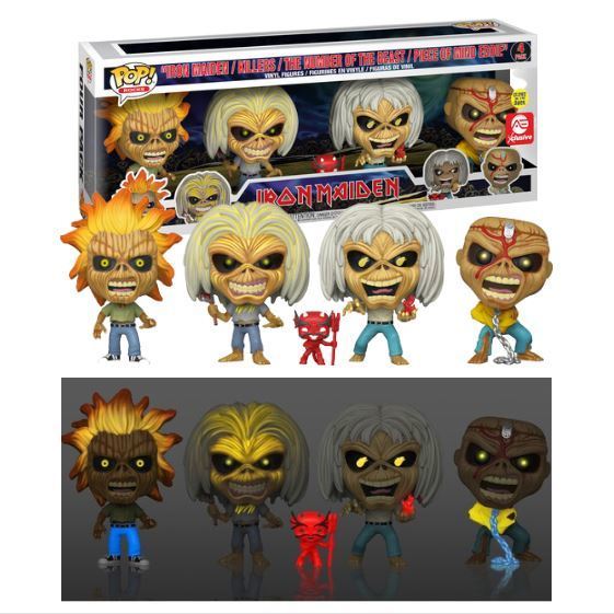 IRON MAIDEN FUNKO Pop Rocks Glow in Dark Eddie 4 Vinyl Figure Collectors Set AE Exclusive