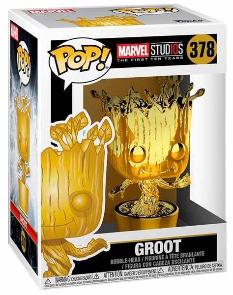 Funko POP! Marvel Studios The First 10 Years - GROOT GOLD Chrome 378+ PROTECTOR!