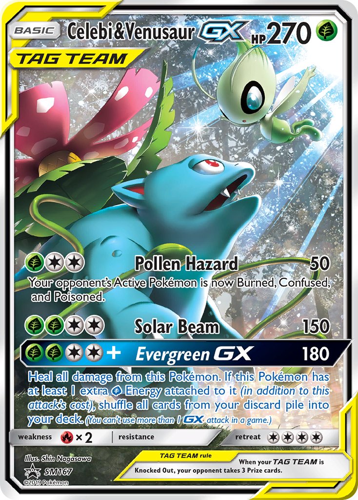 Pokemon TCG! Celebi & Venusaur GX 2019 SM Black Star Promo #SM167 Near Mint