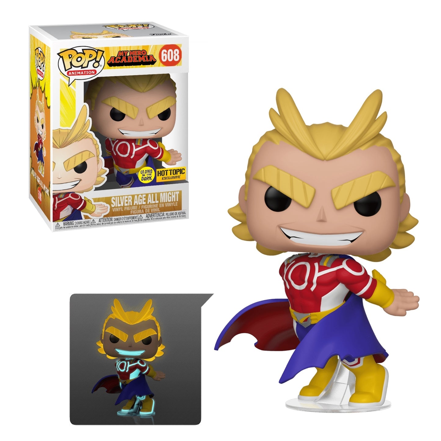 Funko PoP! 608 My Hero Academia Silver Age All Might (Glow in the Dark) Hot Topic Exclusive (VAULTED) + PoP Protector
