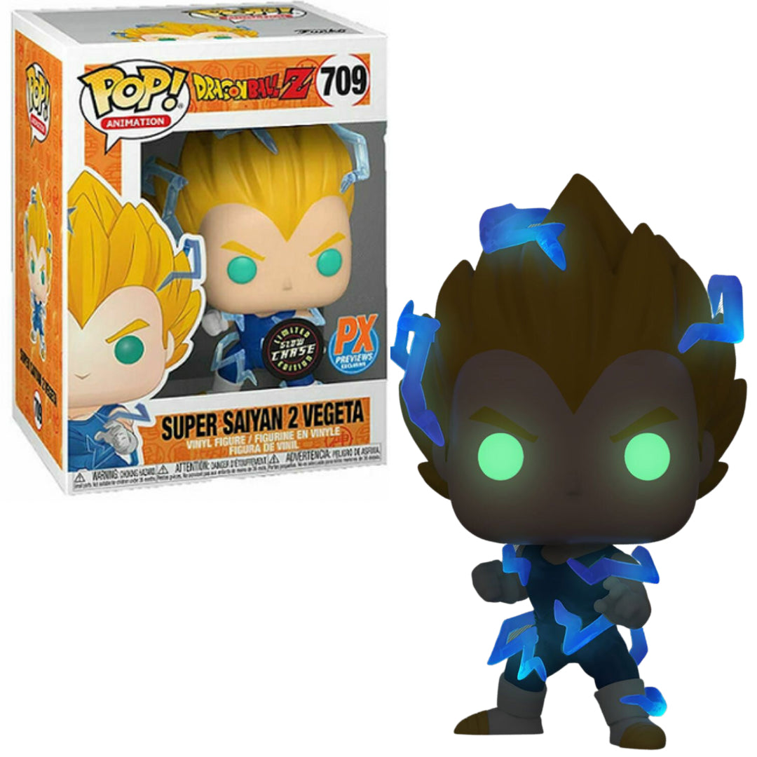 Funko Pop! Dragonball Z Super Saiyan 2 Vegeta 709 Glow CHASE PX Previews Exclusive + Free Protector