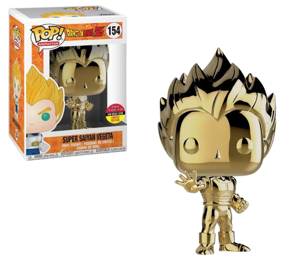 Super Saiyan Vegeta Super Saiyan Vegeta (Gold Chrome) SDCC 2018 Toy Tokyo Exclusive 154 + PoP Protector