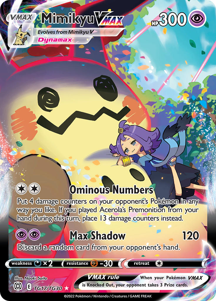 Pokemon TCG! Mimikyu VMAX 2022 Brilliant Stars #TG17/TG30 Trainer Gallery Near Mint