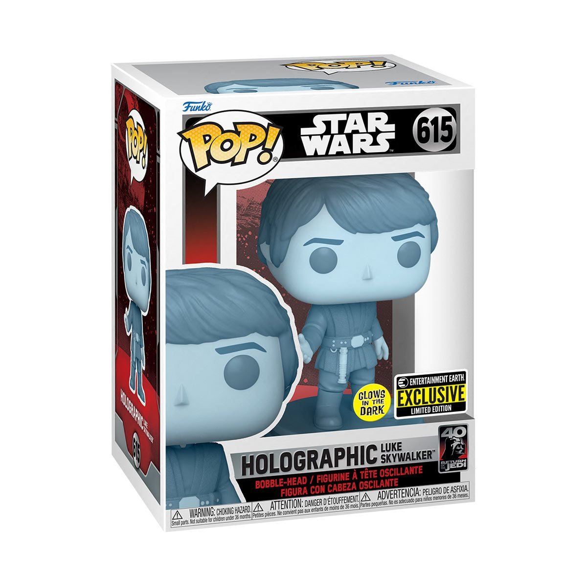 Funko Pop! Star Wars Holographic Luke Skywalker 615 GITD EE Exclusive + Pop Protector