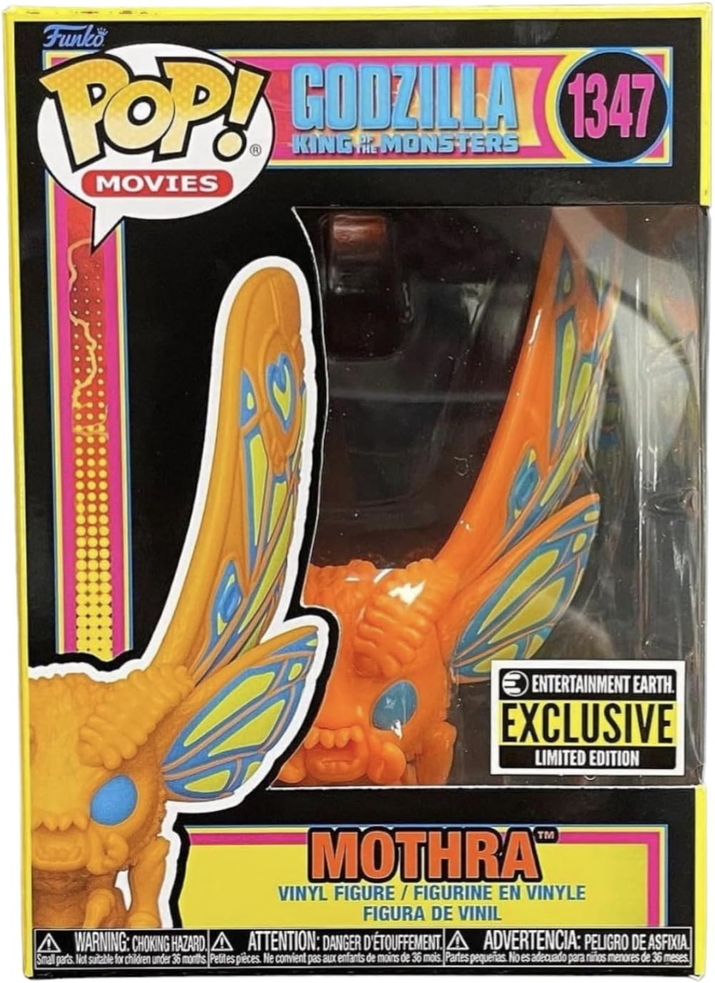 Funko Pop! Godzilla King of the Monsters Mothra Black Light 1347 EE Exclusive + Free Protector