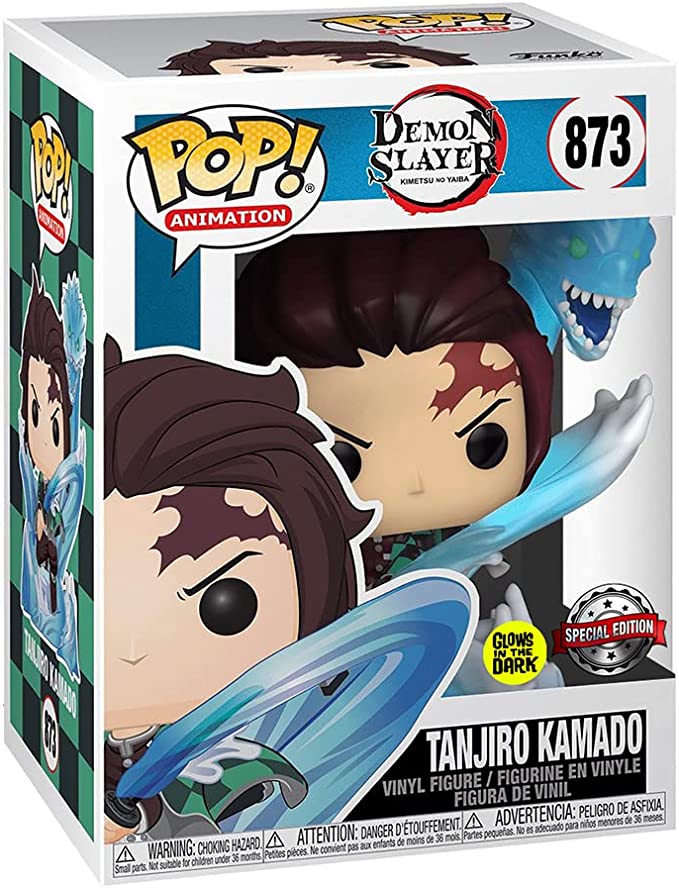 Funko POP! Animation: Demon Slayer 873 - Tanjiro with Dragon (Exclusive) (Glow in The Dark) + Pop Protector