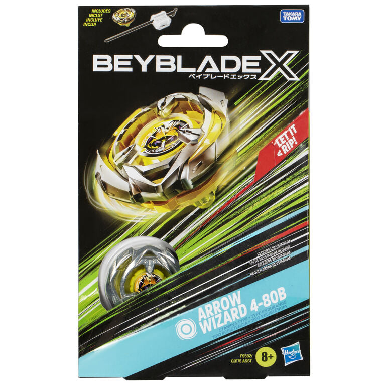 Beyblade X Arrow Wizard 4-80B Starter Pack Set with Stamina Type Right-Spinning Top and Launcher; Battling Top Toys