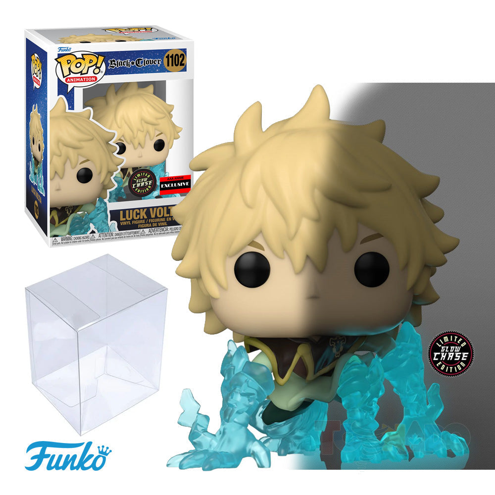 Funko Pop! Black Clover : Luck Voltia 1102 GLOW CHASE AAA Anime Exclusive + Pop Protector