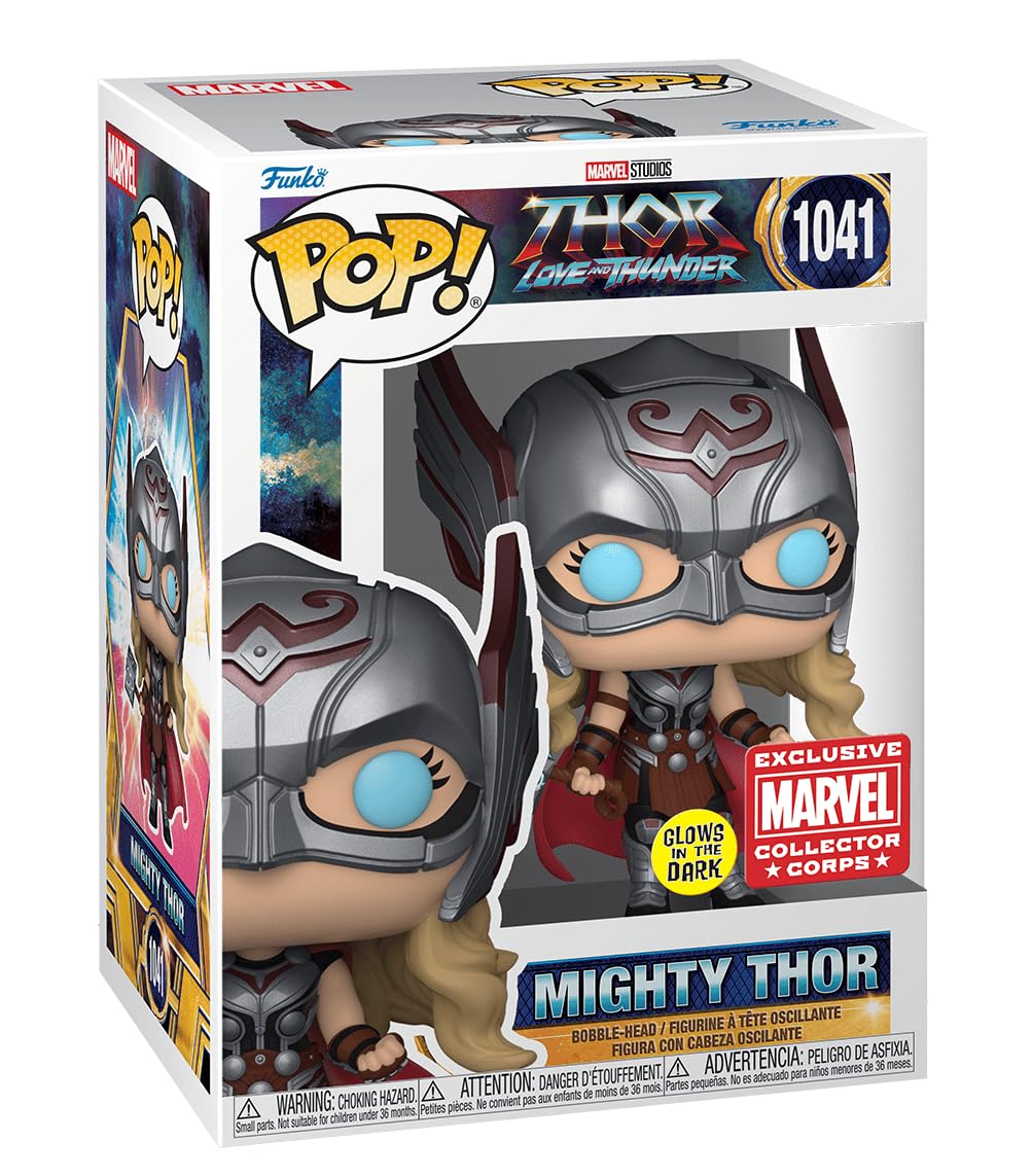 Funko Pop! Marvel Thor Love and Thunder : Mighty Thor 1041 Glows in the Dark Marvel Collector Corps Exclusive + Pop Protector