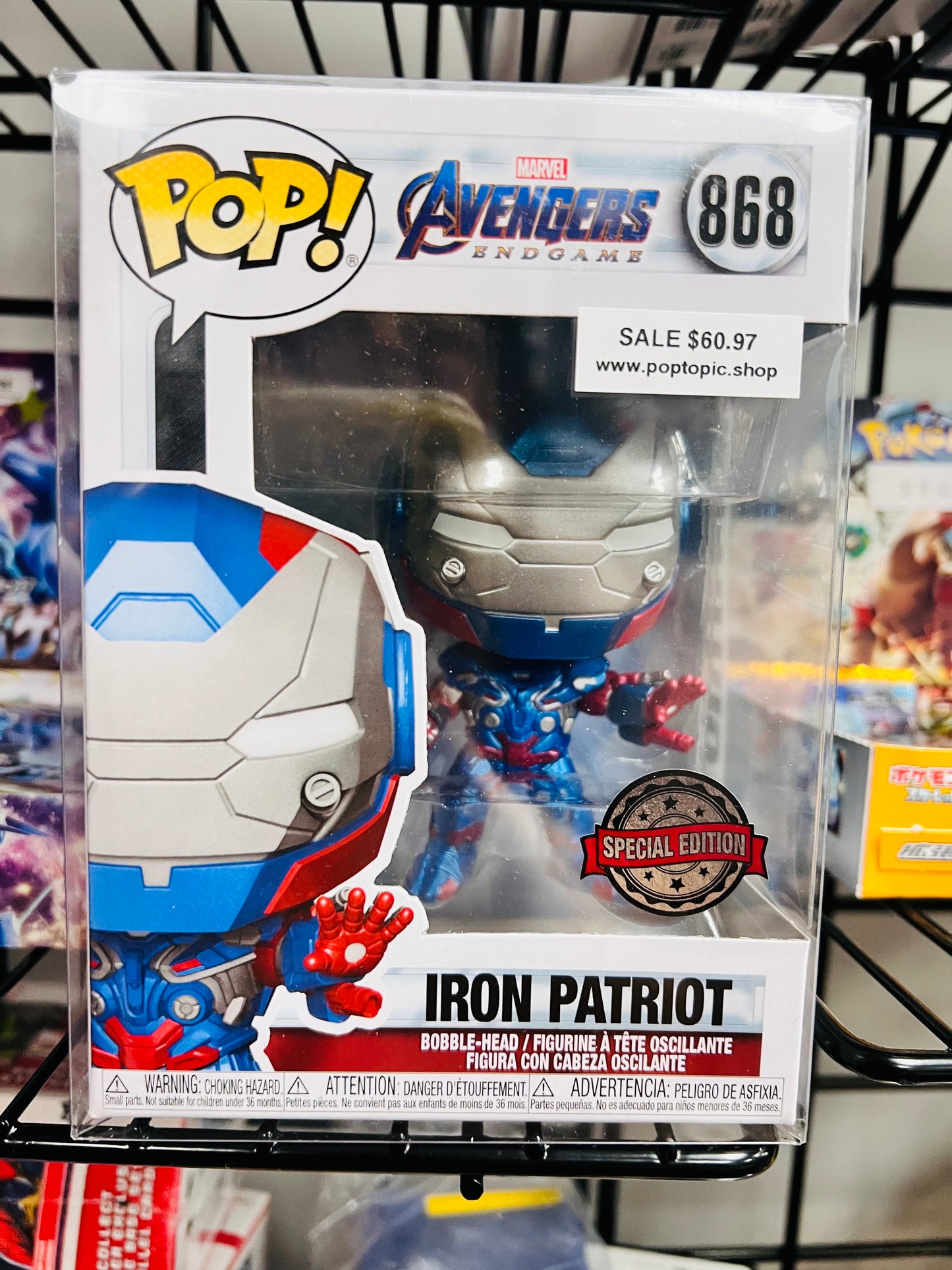 Funko Pop! Marvel Avengers Endgame Iron Patriot 868 Special Edition + Free Protector