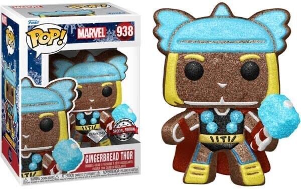 Funko Pop! Marvel Gingerbread Thor 938 Diamond Special Edition + Pop Protector