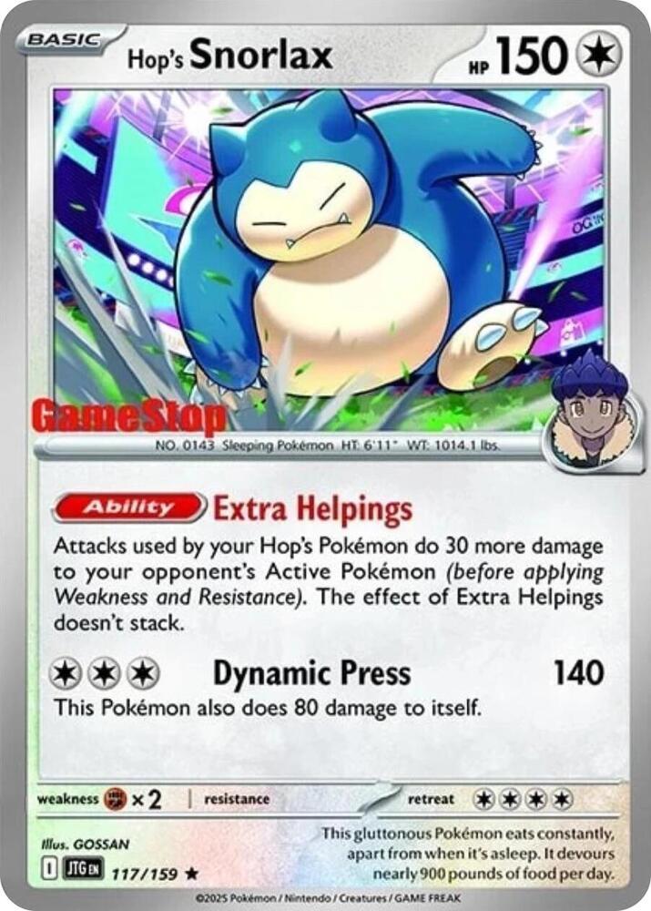 Pokemon TCG! Hop's Snorlax 2025 Journey Together #117/159 Cosmos Holo GameStop Promo