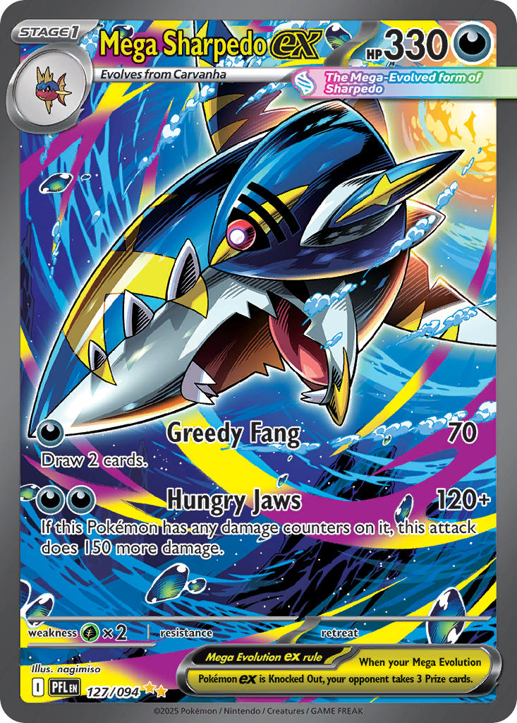 Pokemon TCG! Mega Sharpedo ex 2025 Phantasmal Flames #127/094 Special Illustration Rare Near Mint