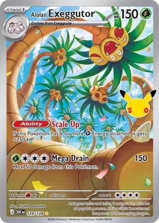 Pokemon TCG! Alolan Exeggutor 2026 30th Celebration #129/128 Near Mint