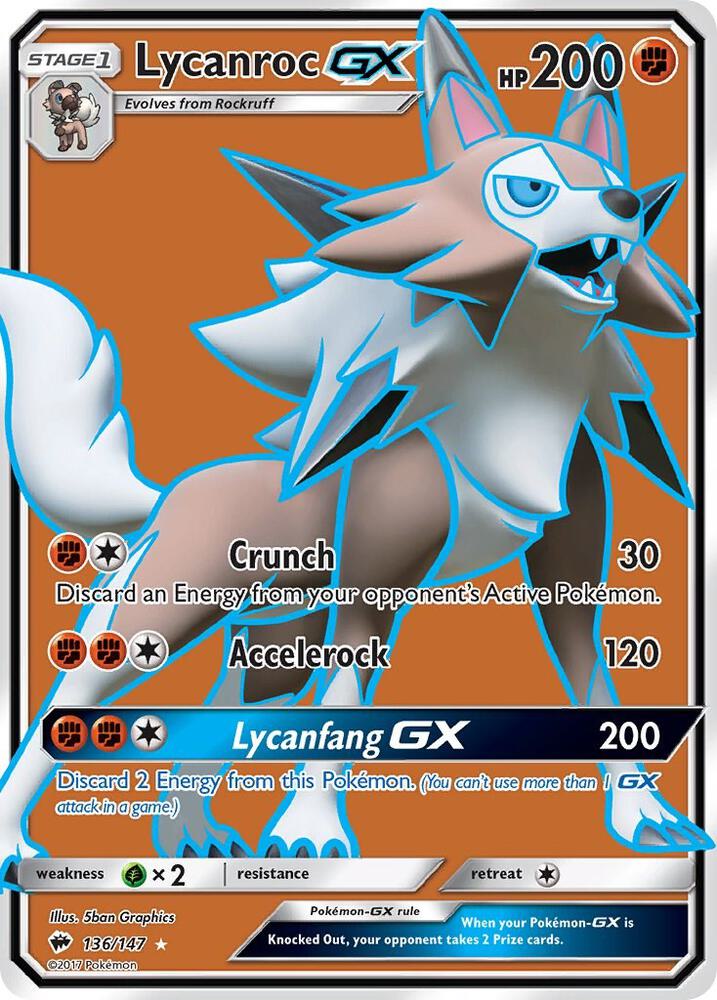 Pokemon TCG! Lycanroc GX (Full Art) - SM - Burning Shadows (SM03)