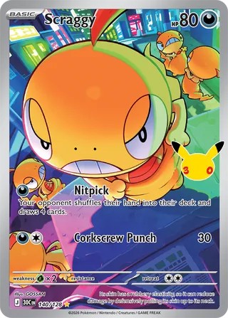 Pokemon TCG! Scraggy 2026 30th Celebration #140/128 Near Mint