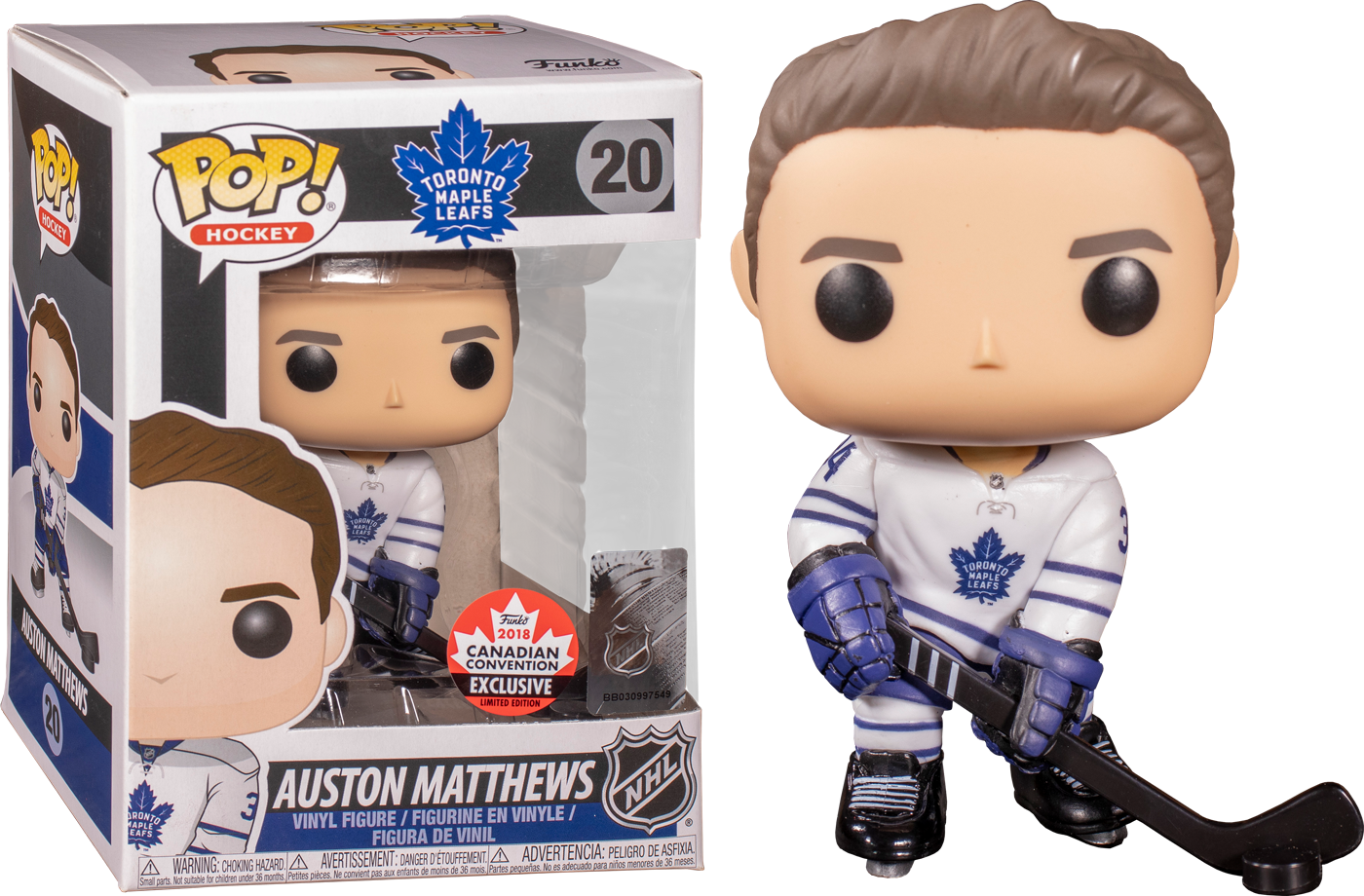 Funko Pop! Hockey NHL Toronto Maple Leafs Auston Matthews 20 Funko 2018 Fan Expo Canada Exclusive + Free Protector