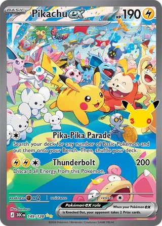 Pokemon TCG! Pikachu ex 2026 30th Celebration #149/128 Near Mint