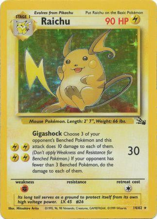 Pokemon TCG! Raichu 1999 Fossil Unlimited #14/62 Holo