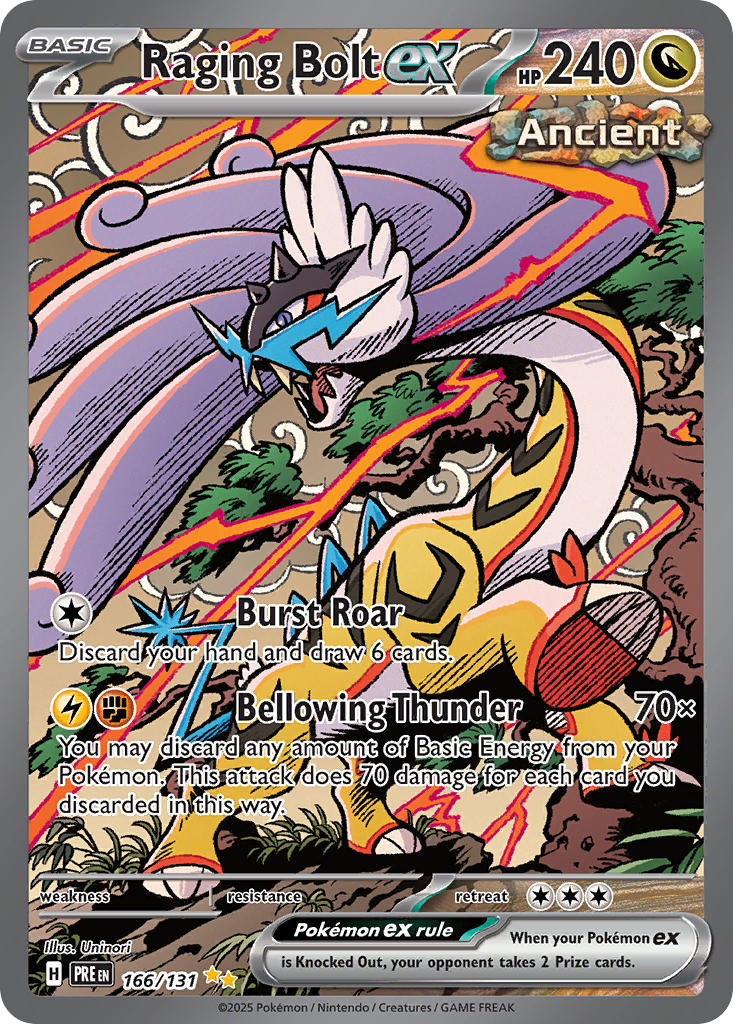 Pokemon TCG! Raging Bolt ex 2025 Prismatic Evolutions #166/131 Special Illustration Rare Near Mint