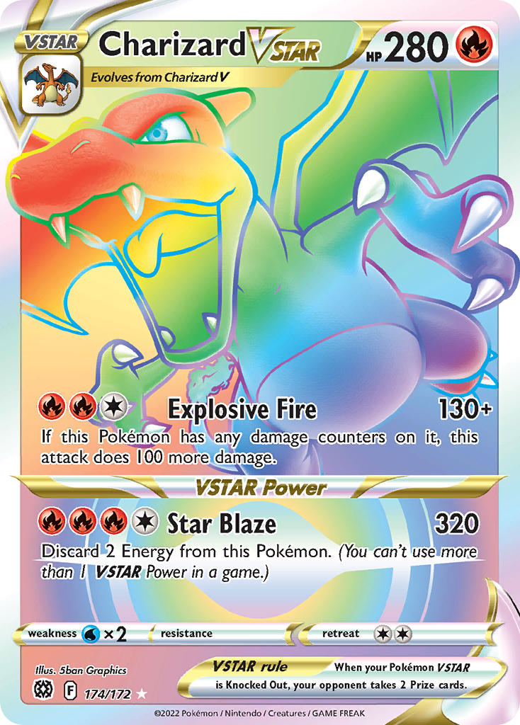 Pokemon TCG! Charizard VSTAR 2022 Brilliant Stars #174/172 Rainbow Rare
