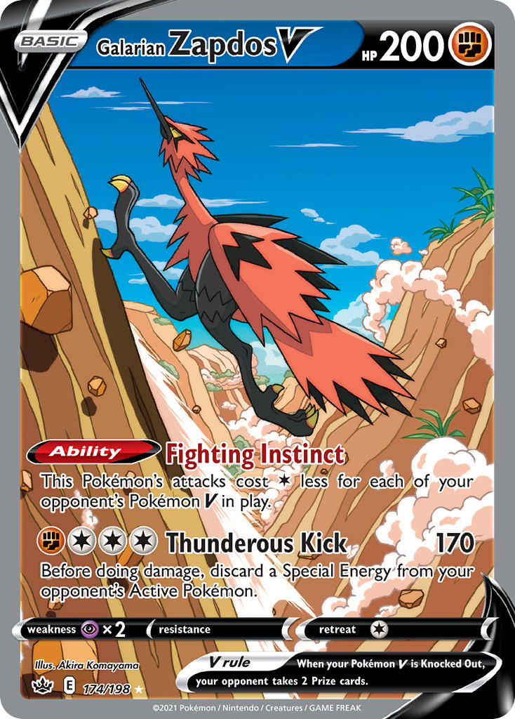 Pokemon TCG! Galarian Zapdos V 2021 Chilling Reign #174/198 Ultra Rare Near Mint