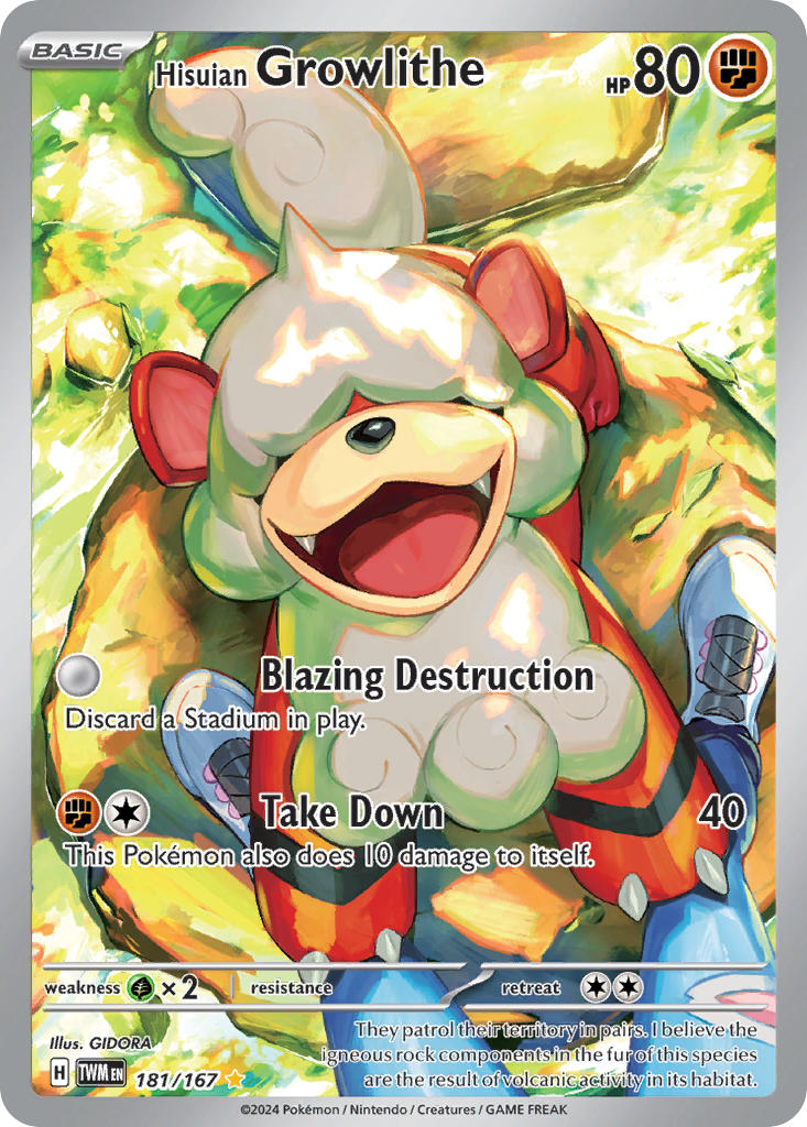 Pokemon TCG! Hisuian Growlithe 2024 Twilight Masquerade #181/167 Illustration Rare Near Mint