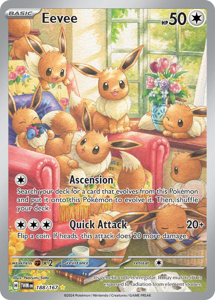 Pokemon TCG! Eevee 2024 Twilight Masquerade #188/167 Illustration Rare Near Mint