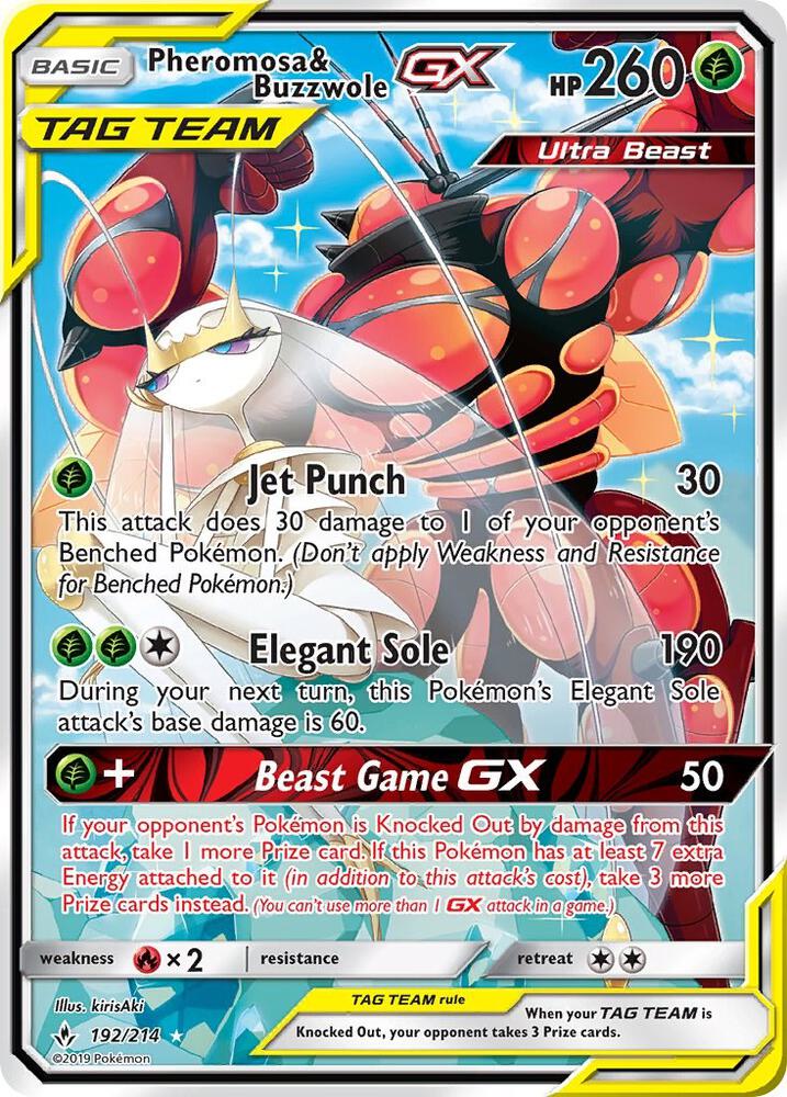 Pokemon TCG! Pheromosa & Buzzwole GX (192) (Alternate Full Art) - SM - Unbroken Bonds (SM10)