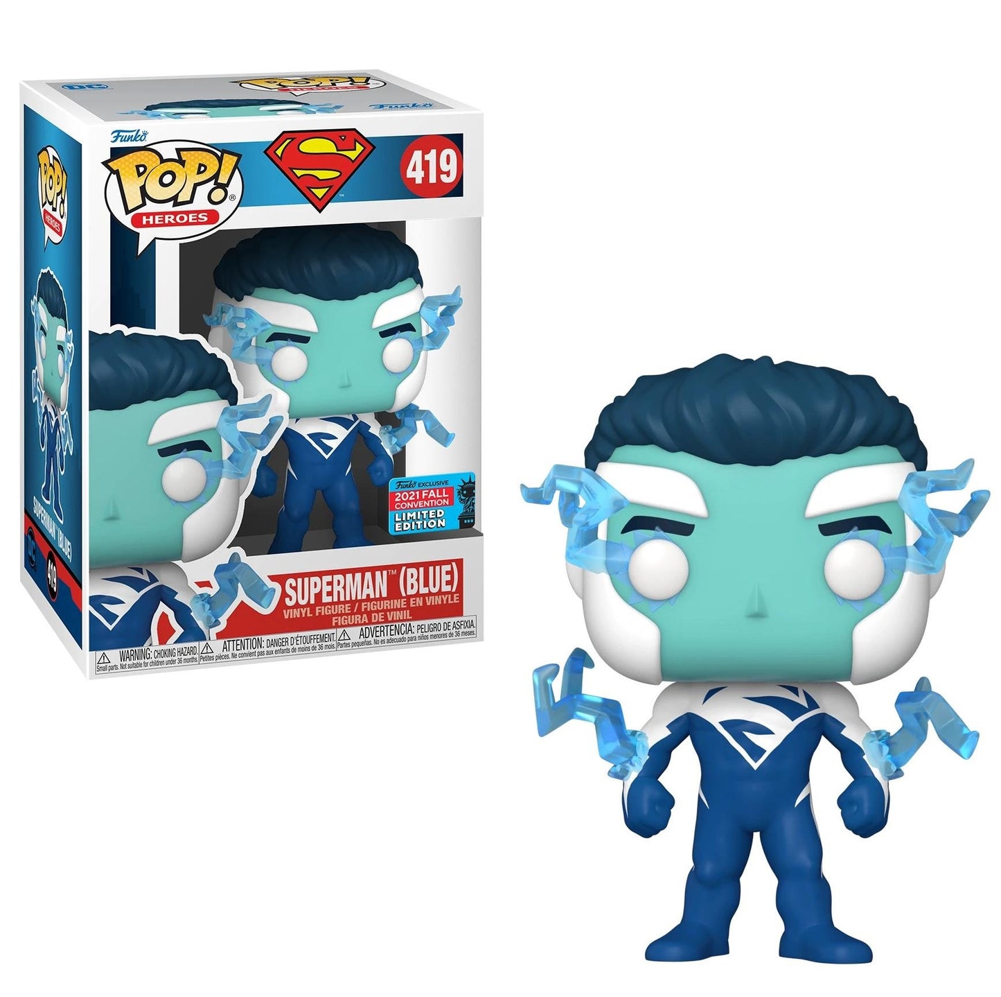 Funko POP! Heroes #419 - Superman (blue) 2021 Fall Convention + PROTECTOR!