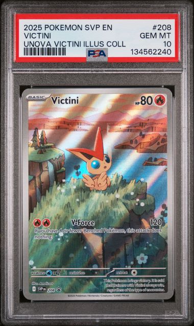 Pokemon TCG! 2025 POKEMON SVP EN-SV BLACK STAR PROMO #208 VICTINI UNOVA VICTINI ILLUS COLL PSA 10