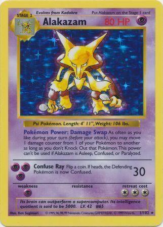 Pokemon TCG! Alakazam 1999 Base Set Shadowless #1/102 Holo