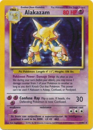 Pokemon TCG! Alakazam 1999 Base Set Unlimited #1/102 Holo