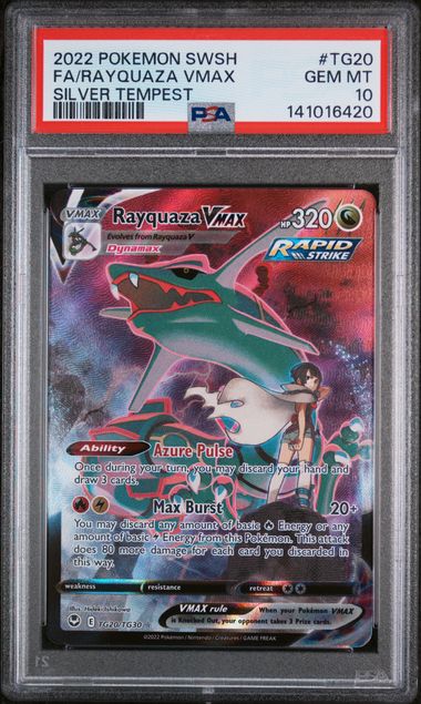 Pokemon TCG! 2022 POKEMON SWORD & SHIELD SILVER TEMPEST #TG20 FA/RAYQUAZA VMAX SILVER TEMPEST PSA 10