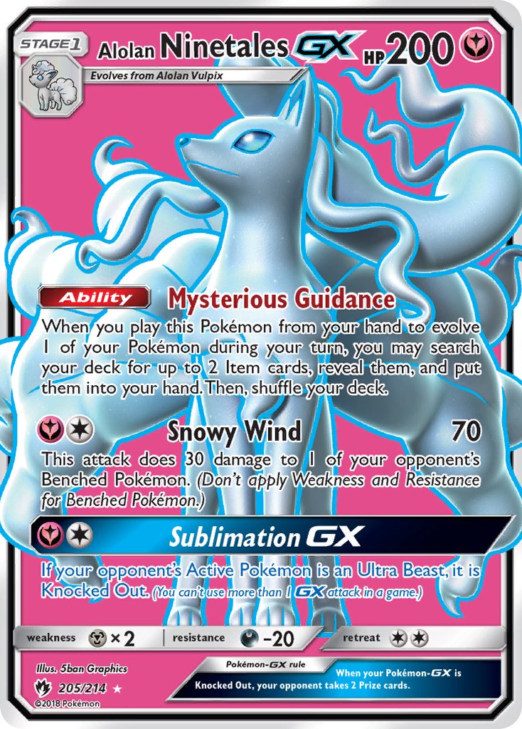 Pokemon TCG! Alolan Ninetales GX 2018 Lost Thunder #205/214 Ultra Rare