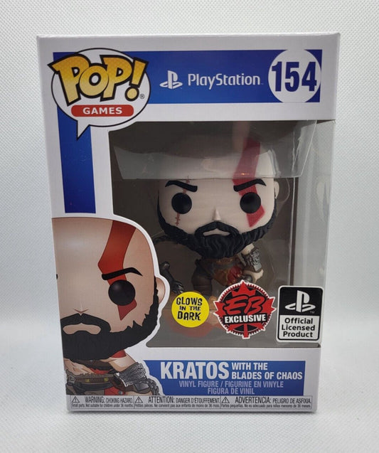 Funko Pop! PlayStation - Kratos with the Blades of Chaos 154 Glows in the Dark EB Exclusive + Free Protector