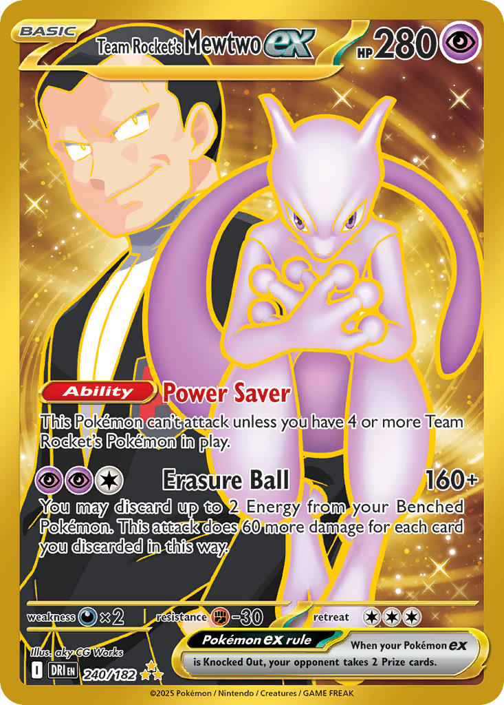 Pokemon TCG! Team Rocket's Mewtwo ex 2025 Destined Rivals #240/182 Hyper Rare Near Mint