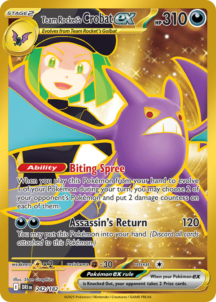 Pokemon TCG! Team Rocket's Crobat ex 2025 Destined Rivals #242/182 Hyper Rare