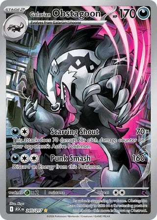Pokemon TCG! Galarian Obstagoon 2026 Ascended Heroes #245/217 Illustration Rare